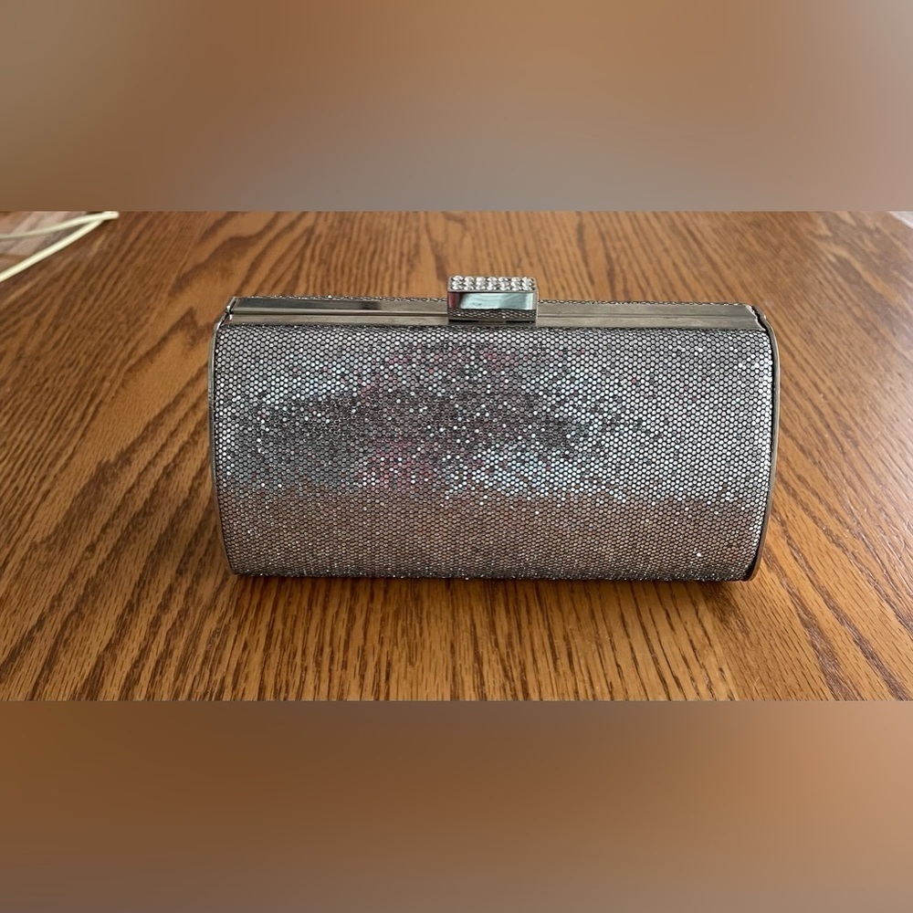 Womens Embellished Silver Clutch Bag With Strap. Evening Formal